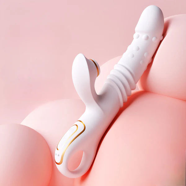 Suck rocking heated thrust vibrator